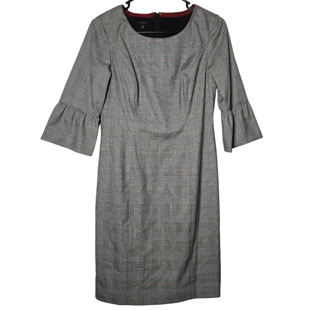 Talbots Glen Plaid Ruffle Sleeve Sheath Dress 2P Petite Business Preppy Office